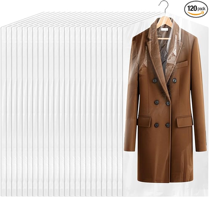 120 Pack Dry Cleaner Bags, 47 Inch Plastic Clear Dry Cleaning Bags, Garment Bags for Clothes Cover Hanging Clothes for Suits Coat Shirt Pants Home Storage