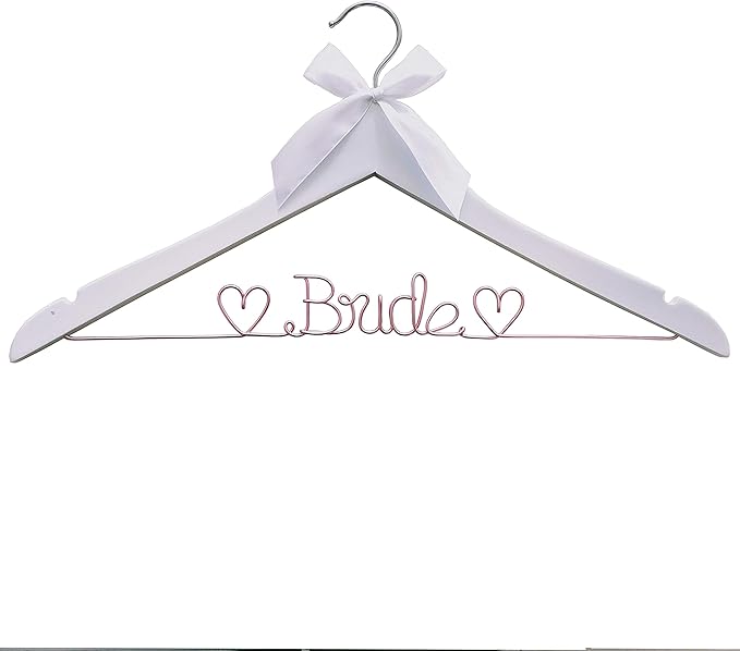 The Bride's Wedding Gift, Wooden Wedding Dress Gown Hanging Wire Letter Hanger (White and Pink Lines)