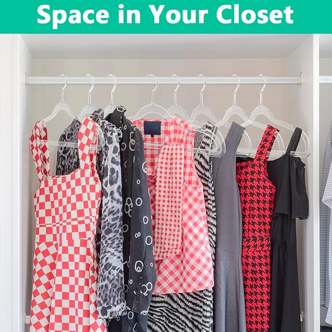 10 Pack Clear Plastic Hangers, 16.1 Inch Heavy Duty Clothes Hangers, Space Saving Clear Acrylic Hanger with 360 Degree Swivel Hook and Notches, Coat Hanger for Clothes Shirts Dresses