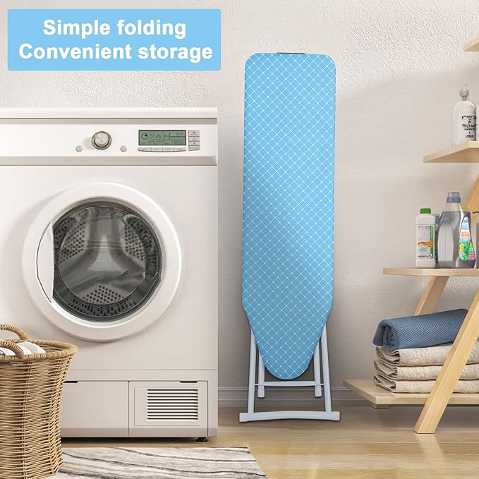 Ironing Board, 42 inch Full-Size Folding Ironing Board, 4-Leg Fold-Up Household Ironing Board, Extended Ironing Board Outside with Removable Heat-Resistant Cover (42 inch Blue)