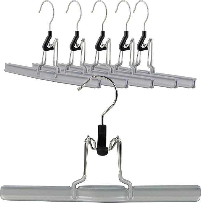 Mawa by Reston Lloyd Non-Slip Space-Saving Clothes Hanger with Clamp for Pants and Skirts, Style M/26, Set of 6, Silver