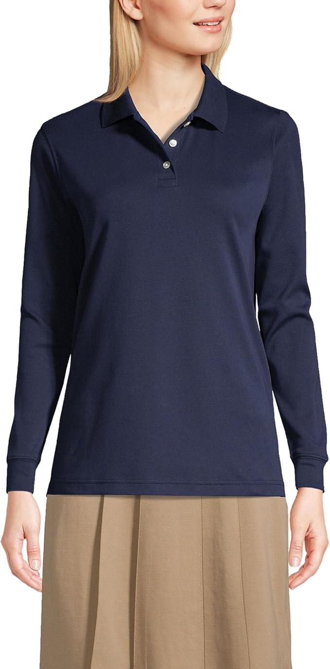 Lands' End School Uniform Kids Long Sleeve Interlock Polo Shirt