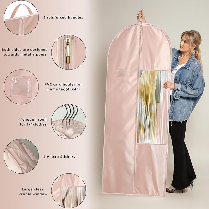 Garment Bags for Hanging Clothes and Travel with 4" Gusseted, Suit Cover for Clothes,Coats,Suit,Jackets,Dress,Shirts,Skirt. (Pink-48"-2pcs-Satin Fabric)