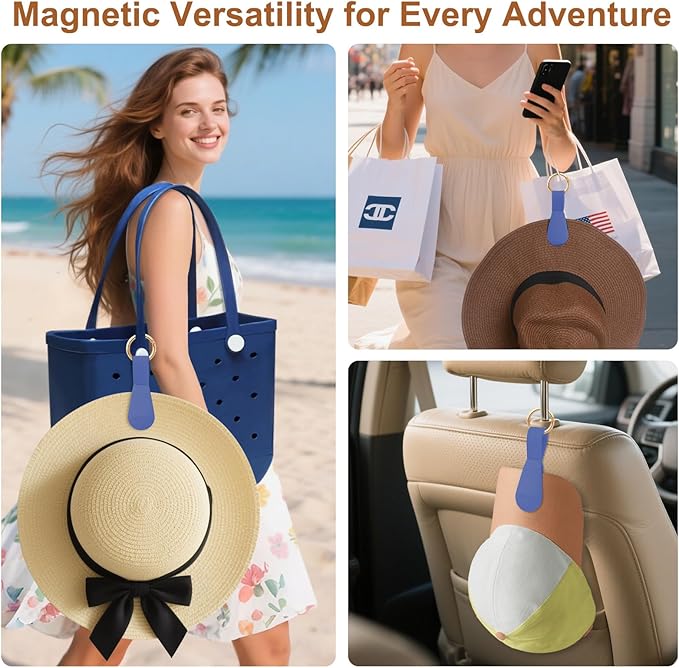 Magnetic Hat Clip for Travel - Silicone Magnetic Clips Hat Holder for Bags, Purses, Luggage & Beach Hats - Secure Hats Organizer Hook Clip for Totes, Vacation Essentials (2Pcs Navy)