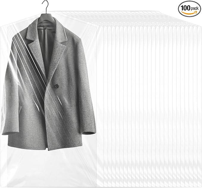 100 Pack Clear Plastic Garment Bags for Hanging Clothes, Dry Cleaning Bags 60 * 120cm Dust Proof Clear Cloth Covers Dry Cleaner Bag Dust Proof for Hanging Clothes at Home/Dry Cleaners