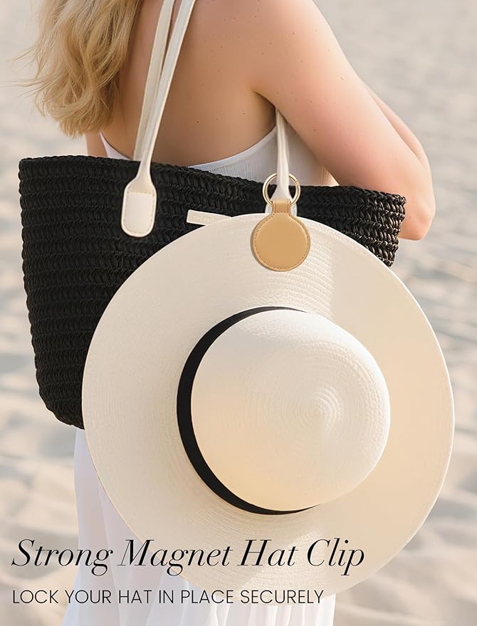 Niveaya Magnetic Hat Clip for Travel on Bag, Strong Magnet Keeps Hat Secure on Purse Luggage Backpack, Travel Essentials Accessory for Beach Cruise Outdoor, Stylish Leather Finish, khaki