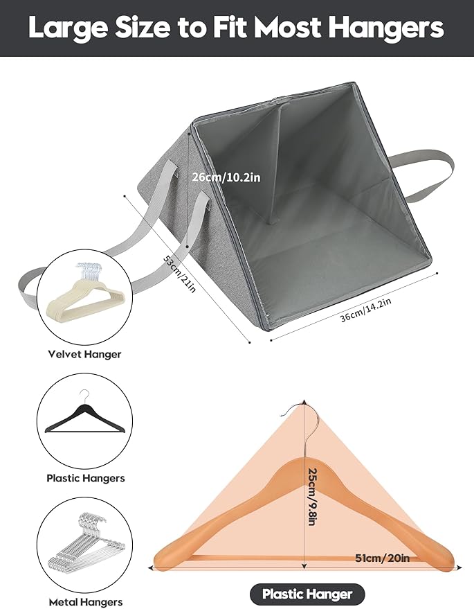 Qozary 2 Pack Upright Clothes Hanger Organizer Bag for Tangle-Free - Dual Compartments Hanger Storage Containers with Clear Cover for Closet Laundry Room, Foldable Organizer with Carry Handle