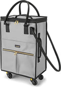 Reusable Grocery Bag on Wheels, Foldable Rolling Duffle Bag, Carry on Luggage Bag with Handle and Zipper Cover for Travel, Lightweight Rolling Tote Shopping Carts (Matte-Grey, Small_41L)