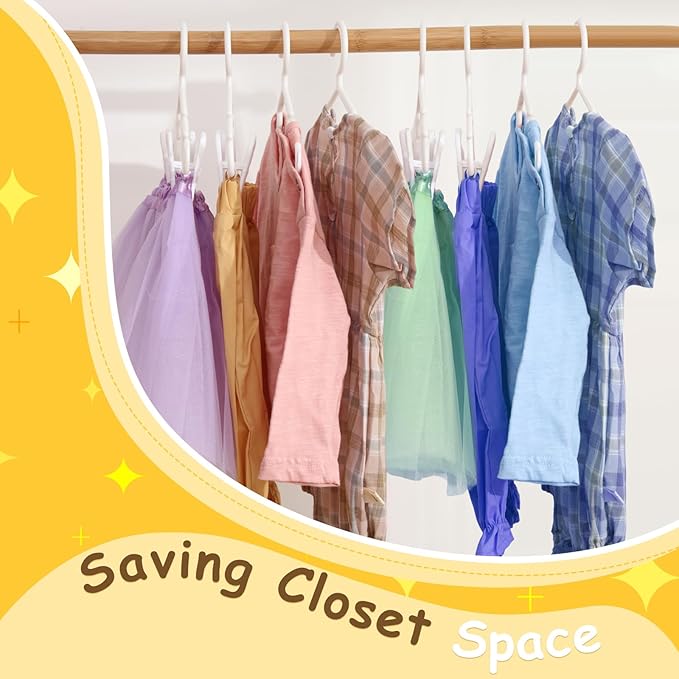 Hsei 5/10/40 Pack Baby Hangers with 10/20/80 Clips, Plastic Kids Pants Hangers for Nursery Closet Top and Bottom Clothes Hanger Set for Newborn Infant Toddler(15 Packs Total,White,10.6 Inch)
