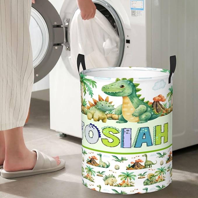 Personalized Dinosaur Laundry Basket For Baby Kids Boys Girls Adult Custom Hamper Basket With Name For Bathroom Bedrooms Collapsible Baby Laundry Basket, Dirty Clothes Hamper With Handles
