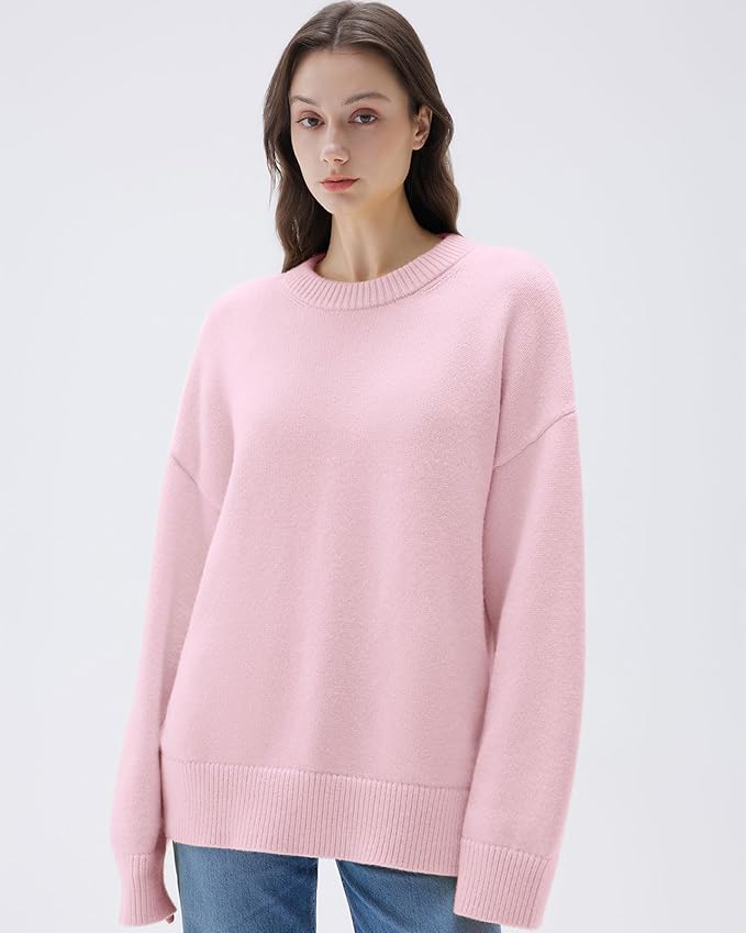 SUUKSESS Women Cashmere Blend Oversized Crew Neck Long Sleeve Pullover Sweaters