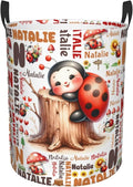 Personalized Ladybug Mushroom Laundry Basket For Baby Kids Boys Girls Adult Custom Hamper Basket With Name For Bathroom Bedrooms Collapsible Baby, Dirty Clothes Hamper With Handles
