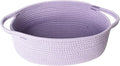 Purple Small Woven Basket, 13” x 9” x 5” Baskets for Gifts Empty, Cotton Rope Gift Basket, Cute Nursery Baby Organizer, Cat Dog Toy Box, Oval Wicker Storage Bin with Handle