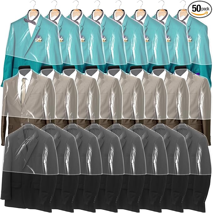 Chumia 50 Pieces Clear Shoulder Cover for Clothes Closet Bulk, Plastic Hanger Covers for Hanging Clothes Shoulder Garment Dust Cover Protectors for Men Women Suit Coats Jackets Dress (19.7'' X 15.8")