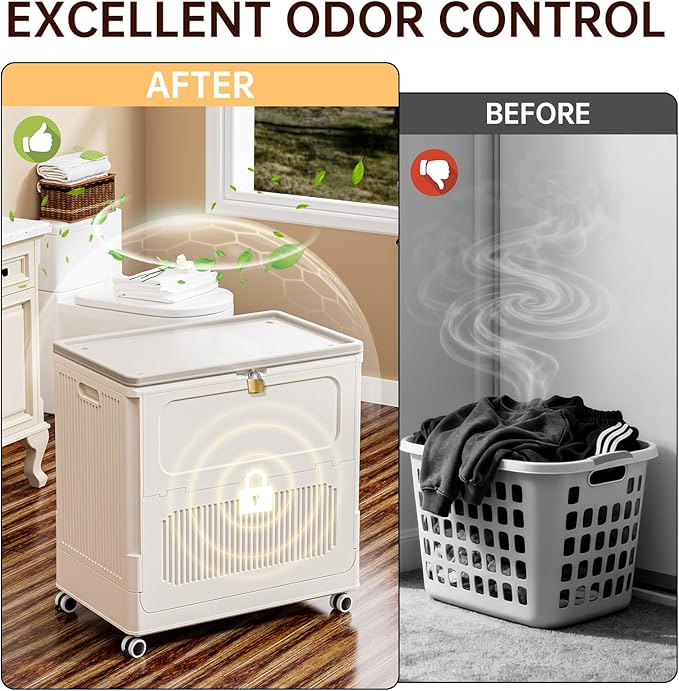 HAIXIN HOME Rolling Laundry Hamper with Lid, 130L Large Clothes Hampers for Laundry, Plastic Collapsible Laundry Baskets with Wheels and Lid, Install-Free & Easy to Transport to Laundry Room (2 Pack)
