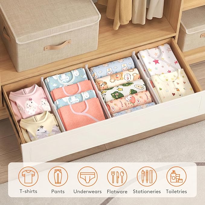 Lifewit 6" High 12 Pack Deep Drawer Dividers, 11.5-18.5" Expandable Clothes Divider for Drawers, Adjustable Dresser Drawer Organizers, White Drawer Separators for Dresser, Kitchen, Clothing