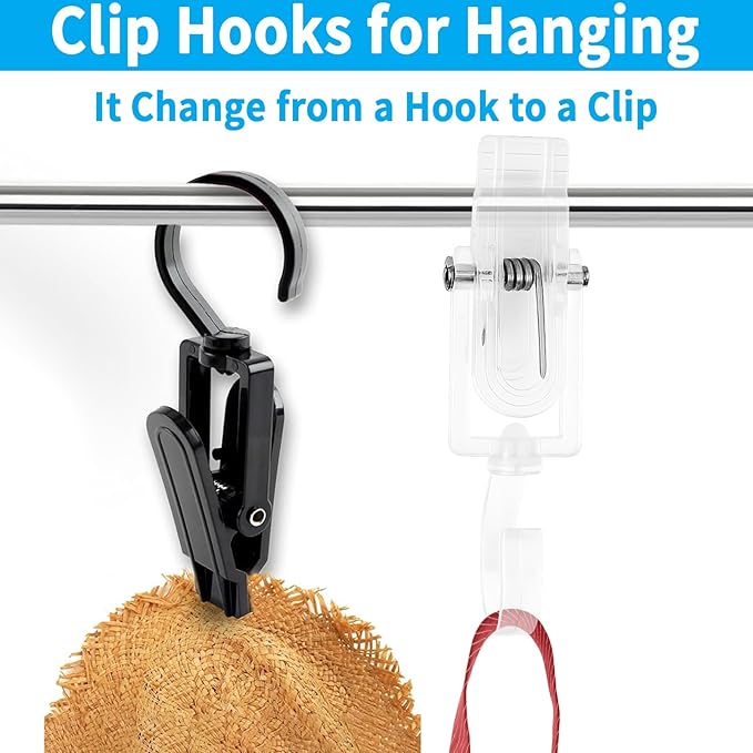 VinBee 20 PCS Laundry Hooks with Clips Super Strong Plastic Home Travel Swivel Hanging Hanger Closet Organizer Clamps Socks Boot Bras Towels for Bathroom Wardrobe Kitchen Office - 4.3 Inches (White)