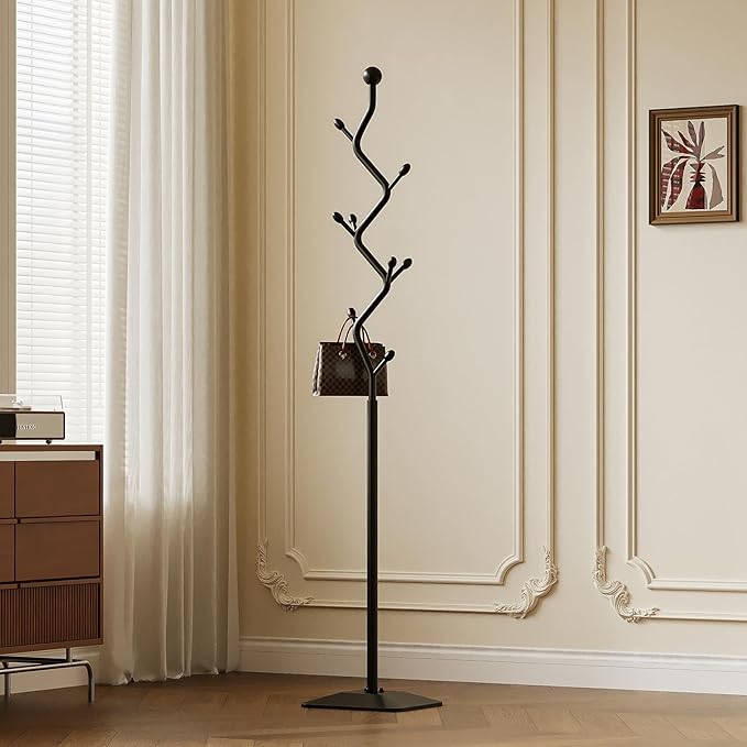 Tree-shaped coat rack,Coat Tree Freestanding with 8 Hooks and Sturdy Metal Base for Coat Hats Purses,Coat Stand for Entryway,Bedroom