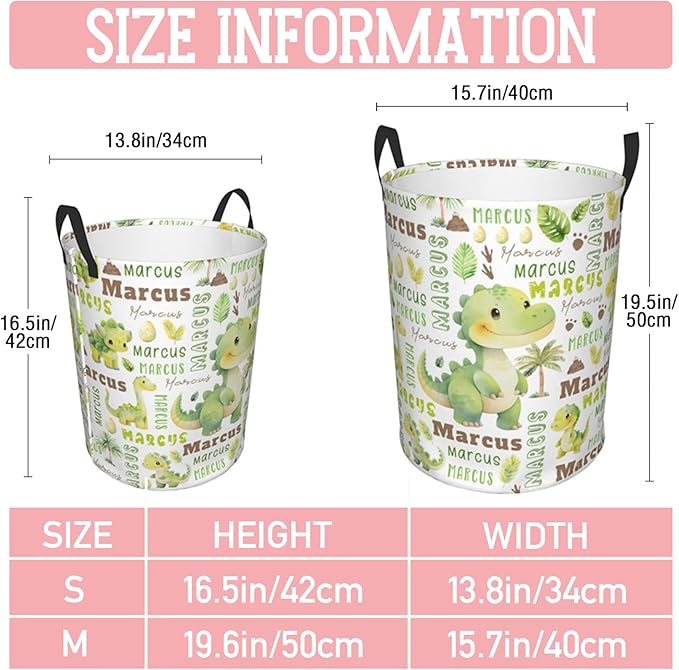 Dinosaurs Laundry Basket,Personalized Laundry Hamper for Boys Girls,Custom Laundry Basket With Name, Customized Dirty Clothes Hamper for Bathroom Bedrooms,M-19.5"X 15.7"