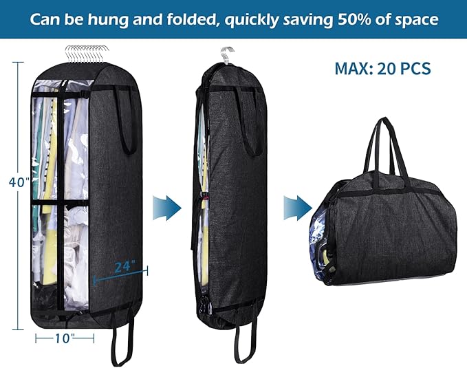 MISSLO 40" Heavy Duty Garment Bags for Travel Moving Bags sturdy Oxford Fabric Suit Bags for Closet Storage Men Suit Covers Hanging Clothes Bag