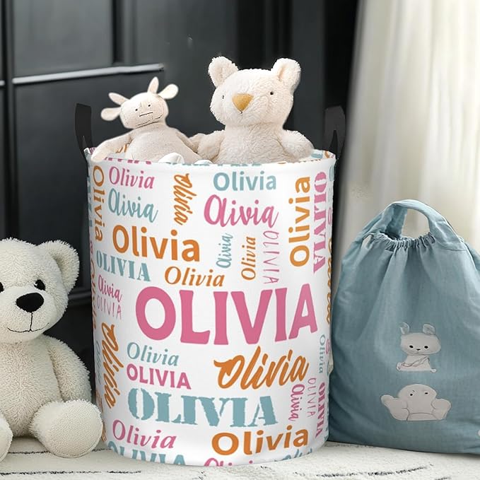 Custom Name Laundry Basket, Personalized Collapsible Laundry Hamper with Name for Bathroom Bedrooms, Customized Dirty Clothes Hamper Storage Basket Gifts for Kids Boys Girls Baby Men Women