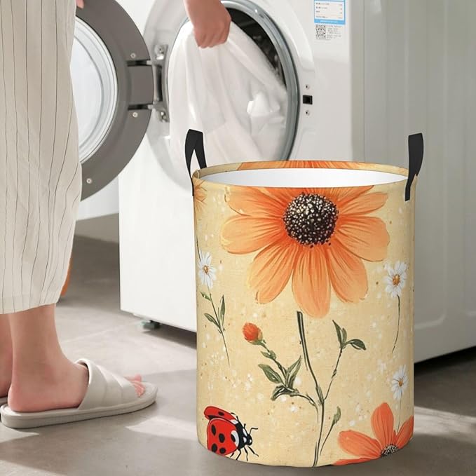 Ladybug And Flower Print Laundry Basket For Storage Bins Gift Baskets Bedroom Clothes Hamper