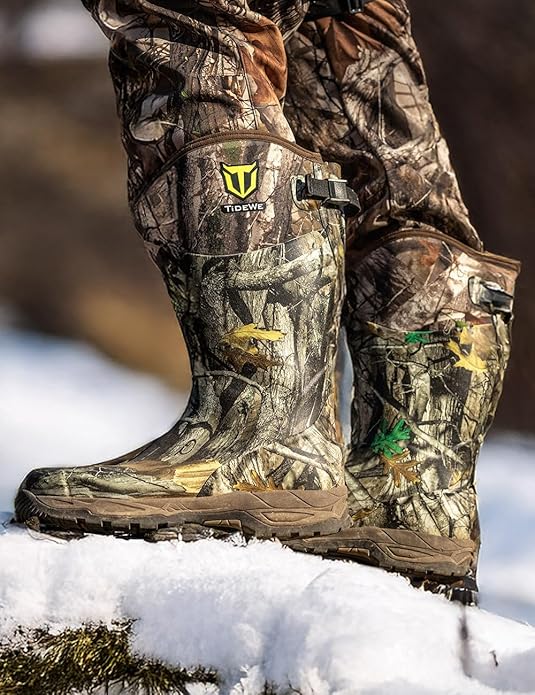 TIDEWE Rubber Hunting Boots, Waterproof Insulated Next Camo G2 Warm Rubber Boots with 7mm Neoprene, Sturdy Outdoor Hunting Boots for Men (800g Insulated & Standard, Size 6-14)