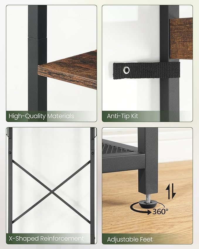 Coat Rack with Shelves, Freestanding Hall Tree, Coat Tree with 16 Hooks and Hanging Rail, Industrial Clothes Stand for Entryway, Hallway, Bedroom, Rustic Brown and Black TYM18BF