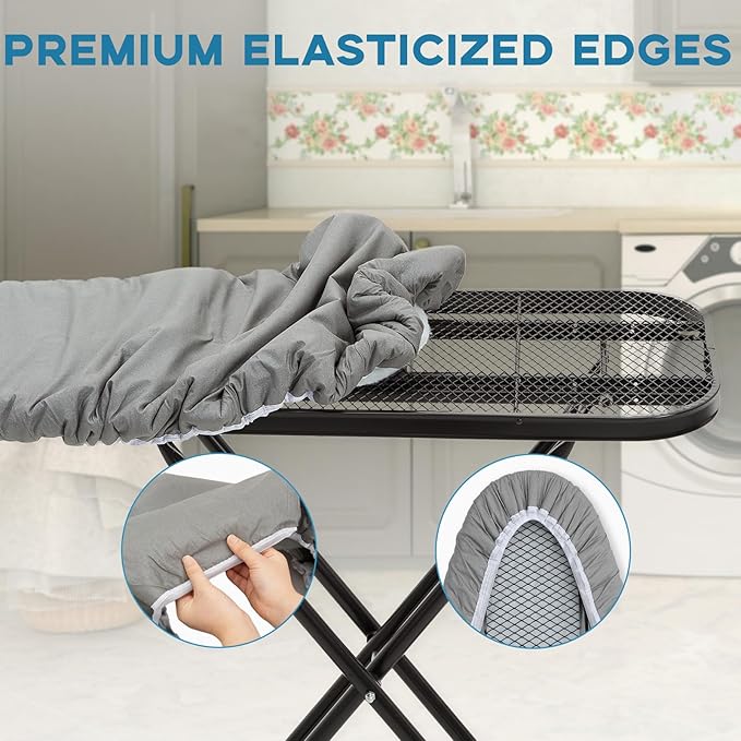 Ironing Board Cover and Pad 15x54, Full Size Extra Thick Padded Iron Board Cover with Aluminum Coated, Non Stick Stain and Scorch Resistant, Elastic Edge, Standard Size, Grey