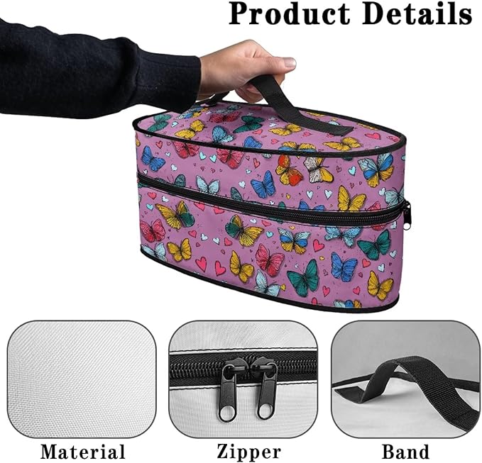 Purple Butterfly Heart Print Steam Iron Case Portable Travel Iron Organizer Handheld Steamer Holder with Handle Waterproof Travel Accessories, Case Only