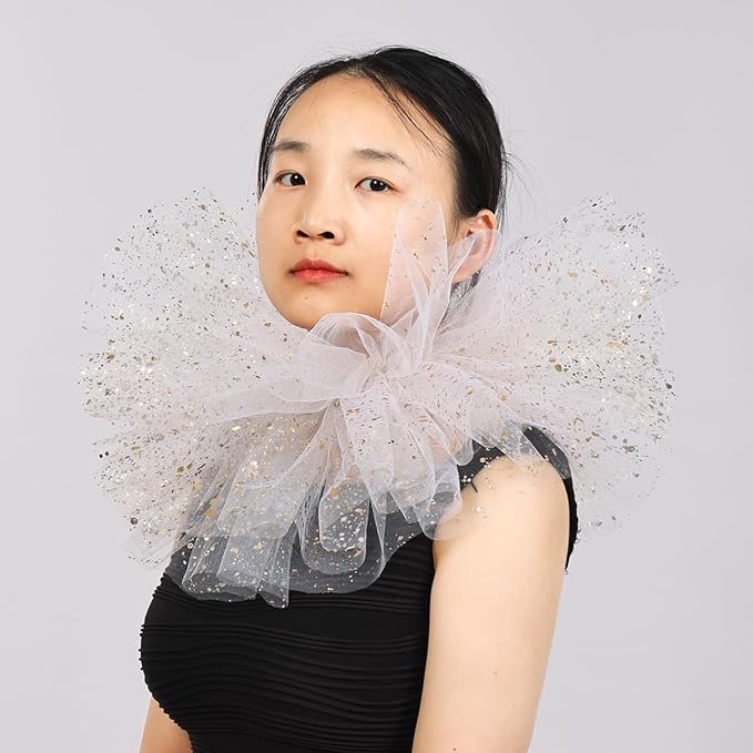 BLESSUME Victorian Retro Mesh Neck Ruff Ruffle Collar Layered Clown Neck Collar