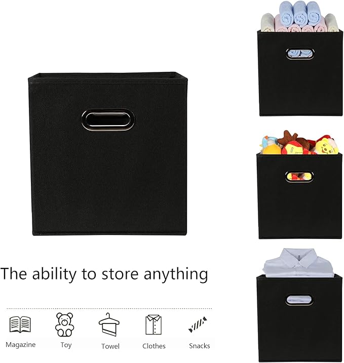 Fabric storage bins Cubes, Fabric Cube Organizer with Handle, Foldable Cube Bins for Cloth or Accessary Storage, 11x11x11, Set of 10, (Black)
