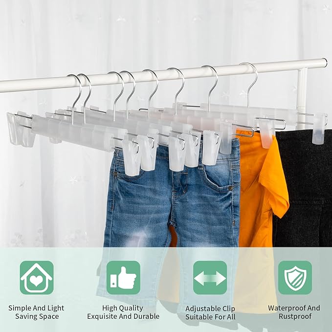Skirt Hangers 20 Pack, Pants Hangers with Clips，360 ° Swivel Hook Space Saving Hangersfor Pants, Skirts, Clothes, Jeans, Translucent
