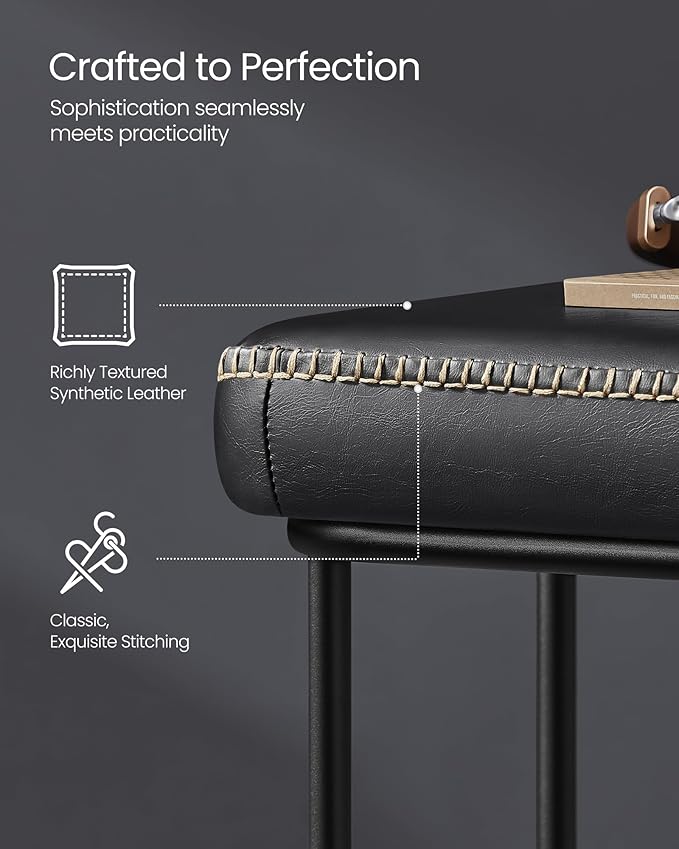 VASAGLE EKHO Collection - Storage Bench for Entryway, Ottoman Bench with Steel Frame, 43.3-Inch Wide, Synthetic Leather, Living Dining Room, Mid-Century Modern, Loads 660 lb, Ink Black ULOM085B01