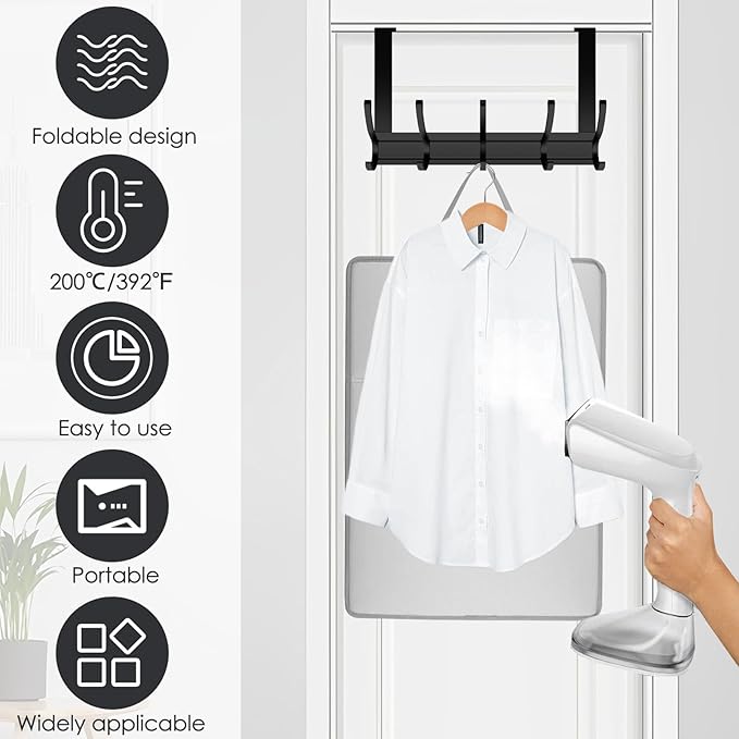 Steamer Hanger Stand, Handheld Garment Steamer Rack, Foldable Iron Steam Stand, Height Adjustable Standing Garment Hanger, 360 Degree Rotation Steamer Clothes Rack for Steaming Clothes, Black