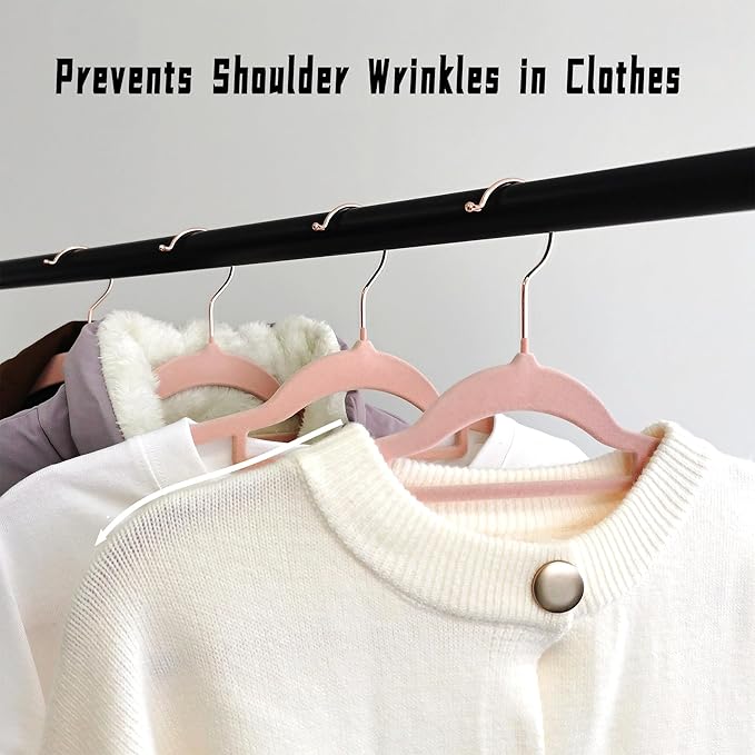 Pink Velvet Hangers 30 Pack - Rose Gold Hook, Space Saving Non-Slip Clothes Hangers, 16.5 Inch with Tie Bar for Coats,Sweater,Jackets,Dresses, Shirts, Suits & T-Shirts