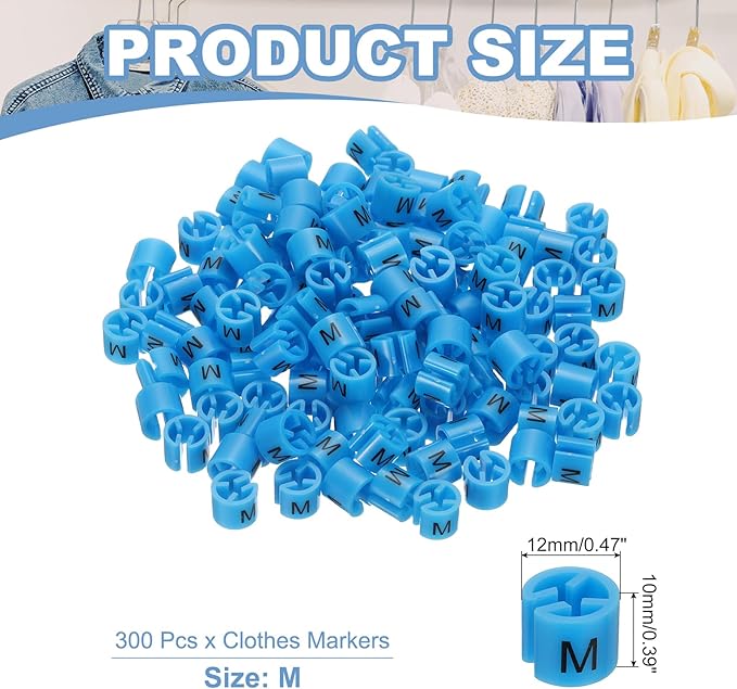 PATIKIL 300 Pcs Clothes Hanger Markers M Fit Rod Garment Size Tag Hanger Clips Round Color Coding Label for Clothing, Blue