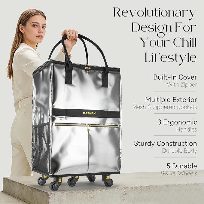 Reusable Grocery Bag on 5 Wheels, Foldable Rolling Tote Bag with Handle and Zipper Cover, Heavy Duty Shopping Cart for Laundry, Market & Travel (Black2, Large_120L)