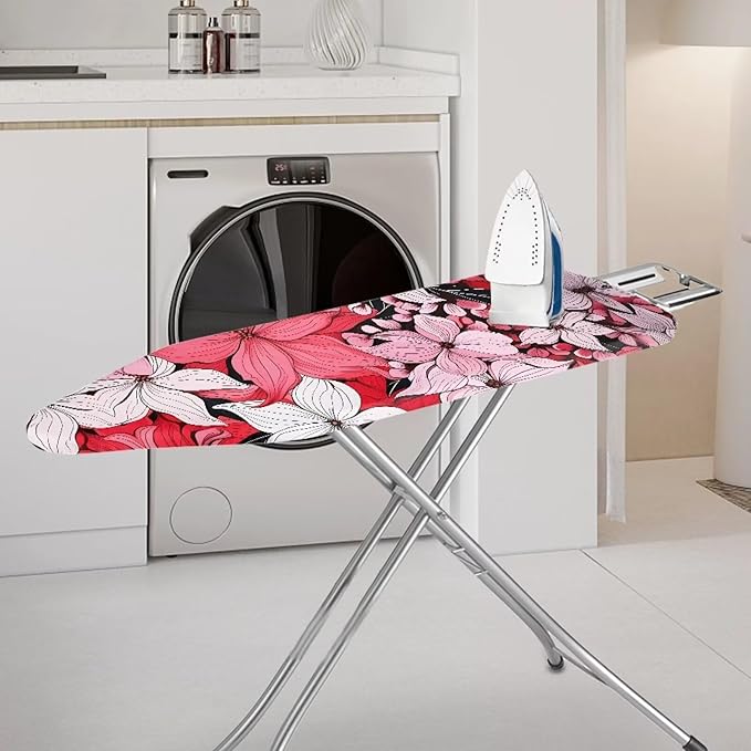 Flashideas Red Flower Ironing Board Cover with Hook and Loop Adjustable Fasteners Ironing Board Covers Protective Scorch Resistant Universal Fit Easy Install Clean