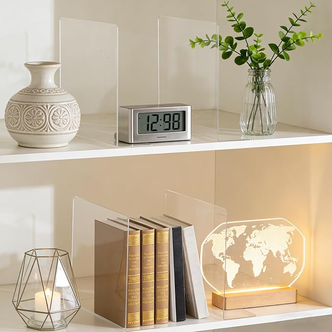 Shelf Dividers for Closet Organization: 12" Tall Acrylic Closet Dividers for Shelves - Clear Free Standing Shelf Separators for Clothing Sweater Purse