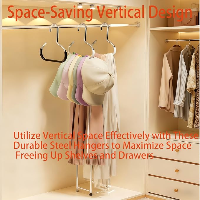 Durable Steel Hangers Maximize Closet Space with Versatile Storage, Hat Organizer Durable Stainless Steel, Durable Steels Hangers for Caps, Ties, Scarves, Clothes (Gray,10pcs)