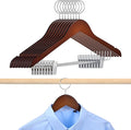 8 Pack Wooden Security Hangers with Clips 16.3" Hotel Suit Hangers with Anti Theft Ring Hook for Hotels RVS Closets Heavy Duty Wood Metal Pants with Non Slip Notches