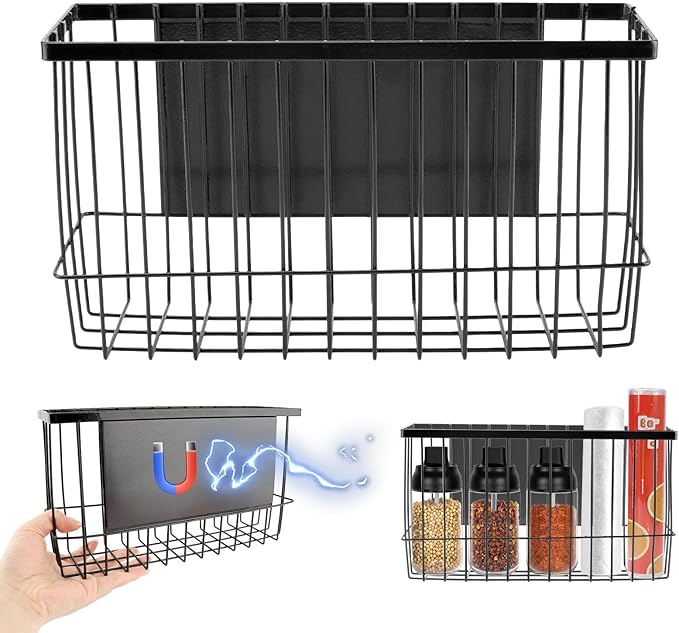 Magnetic Basket Fridge Dryer Ball Holder for Laundry Room Organization and Storage, Magnetic Basket Organizer Shelf Rack, Kitchen Moveable Storage Holder for Kitchen, Office and School
