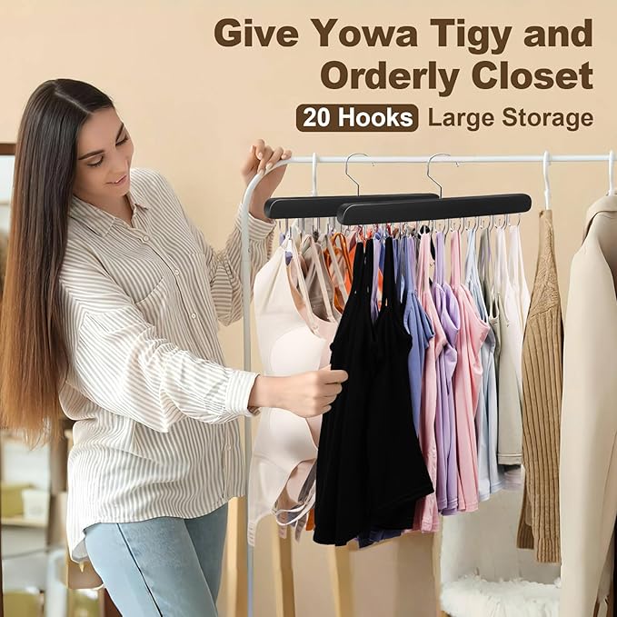 2 Pack Tank Top Hanger, 40 Hooks Large Capacity Bra Hanger for Closet Organizers & Storage, Bra Organizer Closet, Tank Top Hangers Space Saving for Sports Bras, Tank Top (Black, 2 Pack)