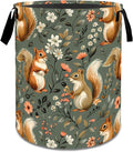 Retro Squirrel Floral Laundry Basket,Dirty Clothes Hamper,Animal and Flower Storage Bin,Nature Lovers Gifts,Waterproof Oxford Cloth Baskets for Bathroom,Bedroom,Home Decoration(19.7" x 15.8")