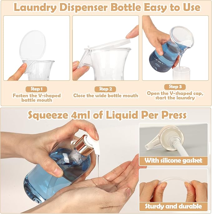 5 Pcs Laundry Container Organizing with Laundry Powder Container and Dryer Sheet Holder Acrylic Laundry Soap Dispenser Bottle with Funnel, Measuring Cup Laundry Pod Holder for Beads,Soap,Scent Booster