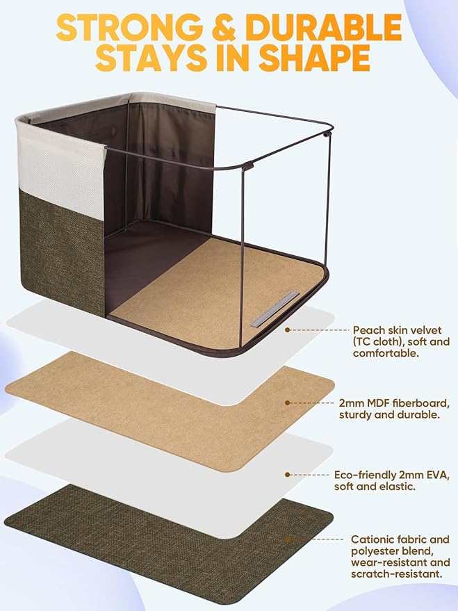 BALEINE 2 Pack Fabric Storage Bins for Shelves, Linen Storage Baskets for Organizing, Decorative Closet Bins for Clothes, Home (Brown, 15"x11"x9.5") ﻿