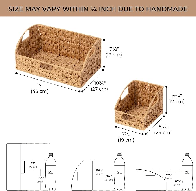GRANNY SAYS Wicker Storage Basket for Shelves, Wicker Basket with Handles, Trapezoid Woven Baskets for Storage, Decorative Baskets for Home Decor, Natural, 3 Pack
