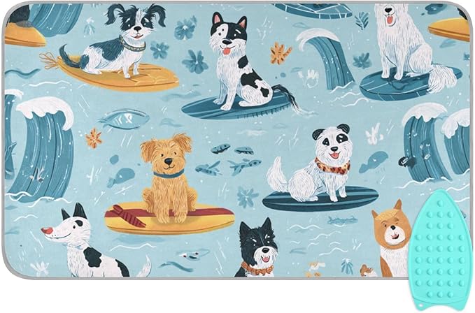 Ironing Mat Pad for Table Portable Travel Iron Blanket Ironing Board Covers Pressing Mat Heat Press Pads 27.6x47.2 Inches Blue Summer Dogs on Surfboards40