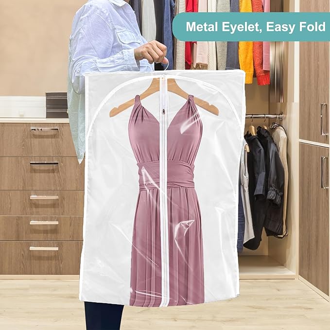 Dress Bags for Gowns Long - Foldable, 65" Clear Garment Bags for Closet Storage and Travel 24"x65"/ 2 Pack